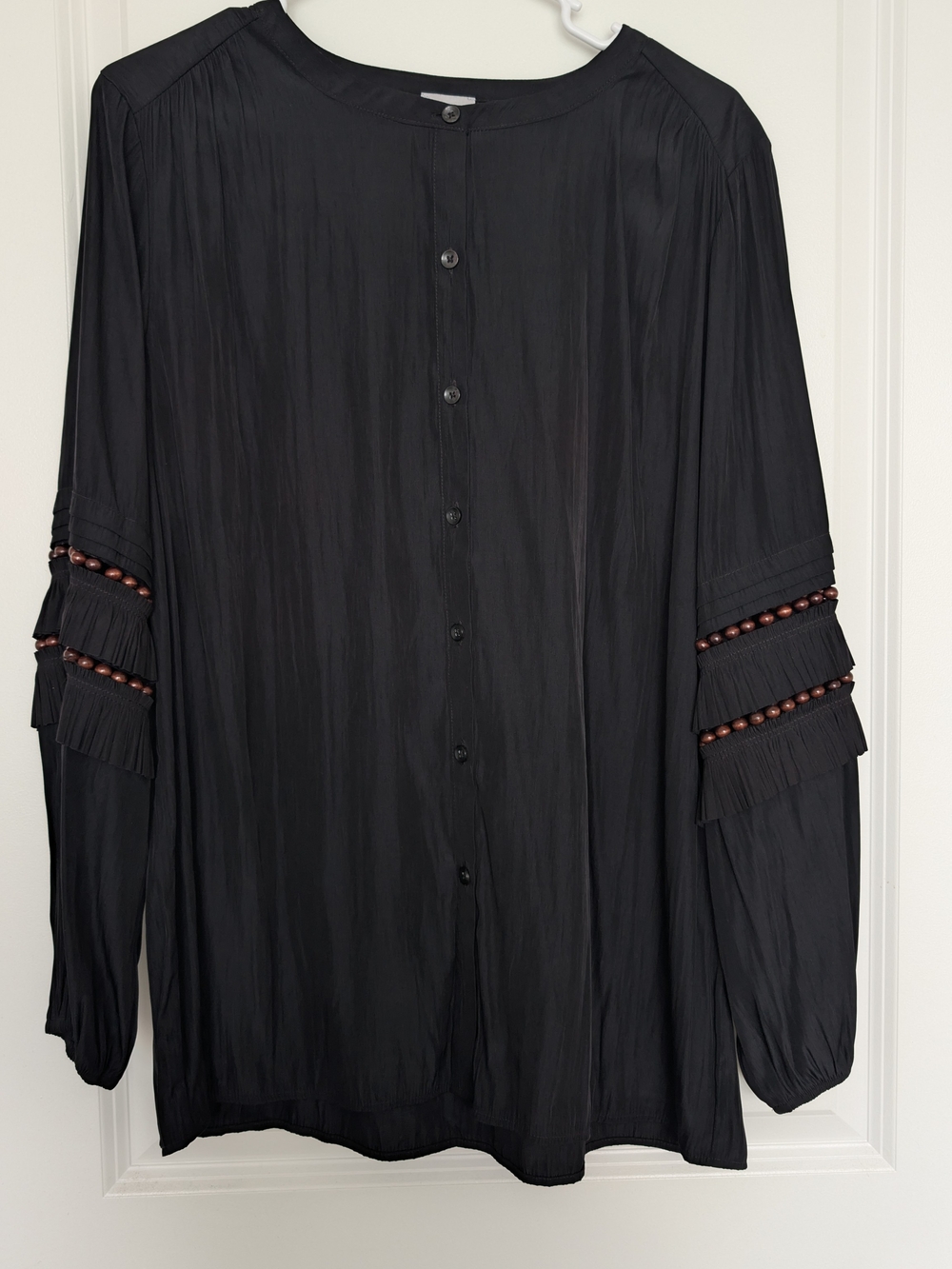 Chico's Black Button-Front Long-Sleeve Blouse with Bead Trim